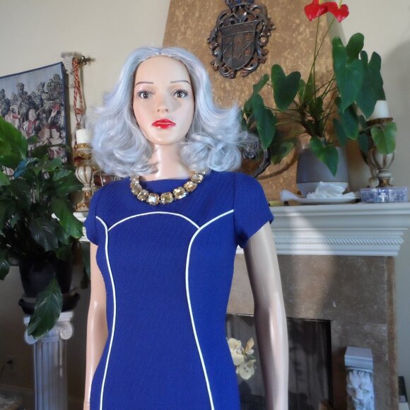 Moschino CheapandChic Light Blue Tweed Sheath Dress w/White Pipping Size 10 - Picture 6 of 16